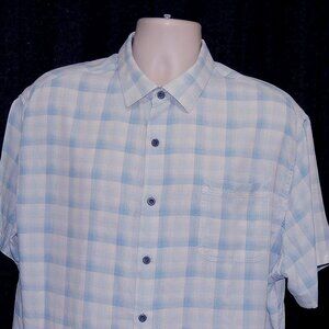 Nat Nast Sz XL Silk/Cotton Light Blue Plaids Short Sleeves Men's Shirt Excellent